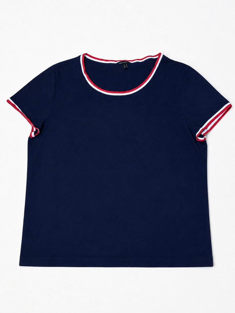 Talbots Navy Nautical Top Red White Trim Short Sleeve Knit Tee Women's Large